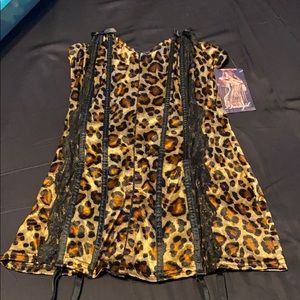 Leopard gartered dress with thong